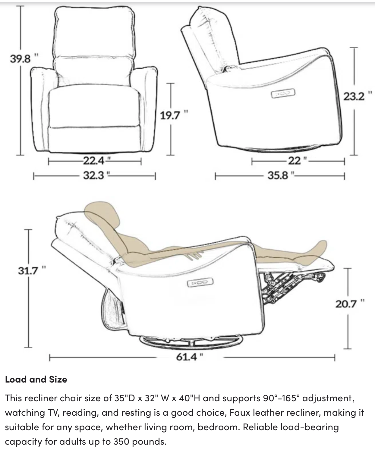 Modern Faux Leather Recliner (Swivel + Rocker + USB Charging)