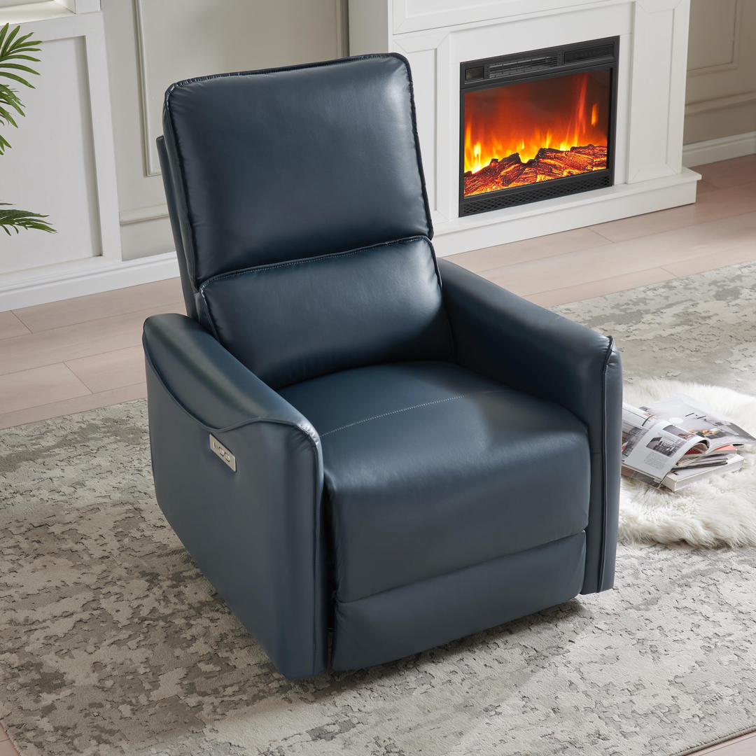 Modern Faux Leather Recliner (Swivel + Rocker + USB Charging)