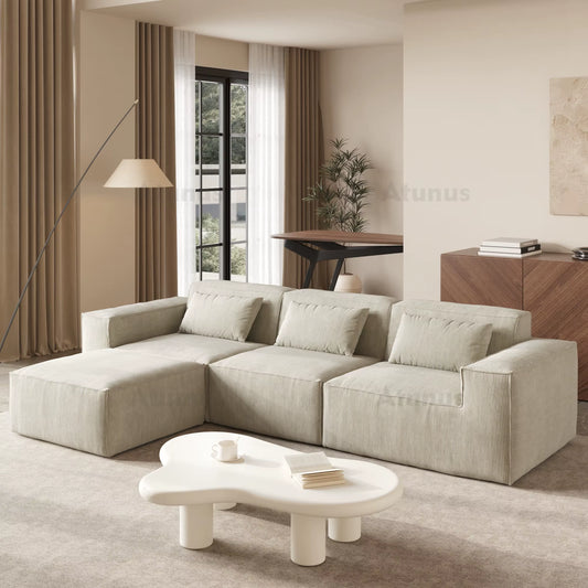 ATUNUS US in Stock Drop Shipping Compress Modern L Shape Sofa Beige Modular Sectional Sofa Cloud Velvet Living Room Couch Set