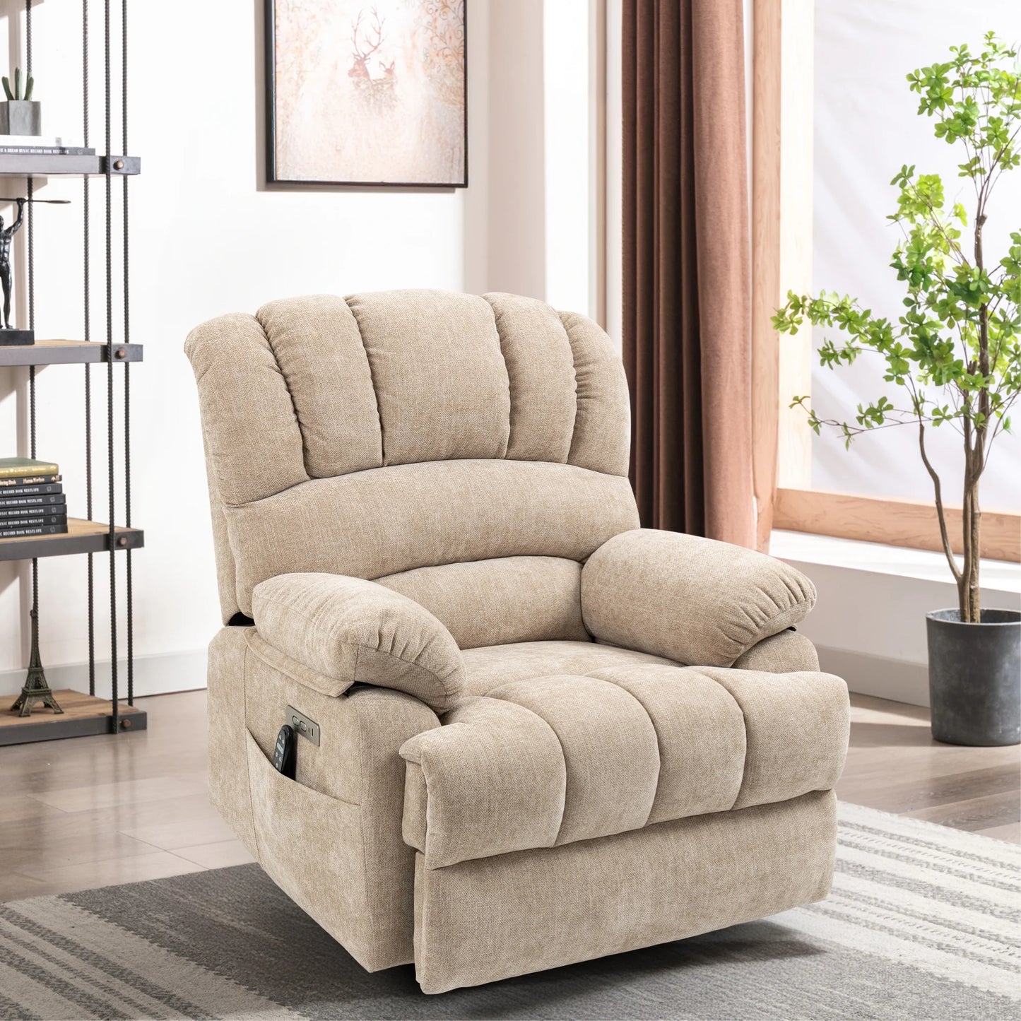 Power Lift Recliner with Massage and Heating, USB & Type-C Ports, Chenille Beige