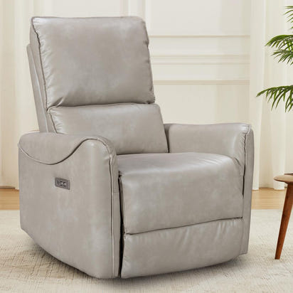 Modern Faux Leather Recliner (Swivel + Rocker + USB Charging)