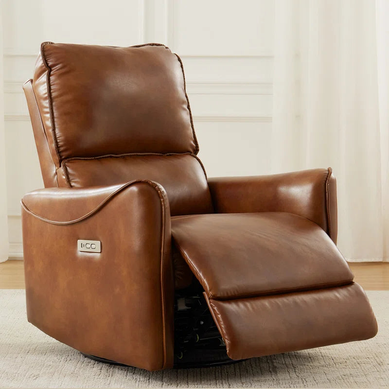 Hjalti Swivel and Rocker Power Recliner Chair with USB Port Breathable PU Leather