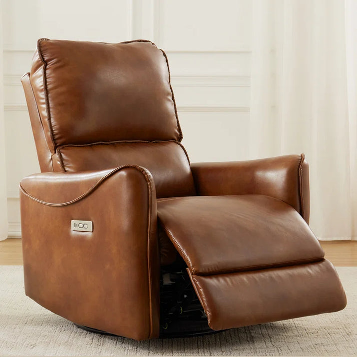 Hjalti Swivel and Rocker Power Recliner Chair with USB Port Breathable PU Leather