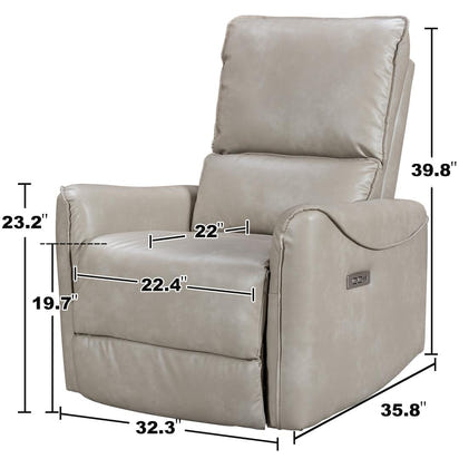 Modern Faux Leather Recliner (Swivel + Rocker + USB Charging)
