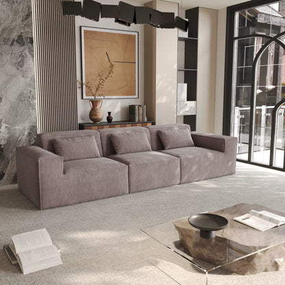 ATUNUS US in Stock Drop Shipping Vacuum Compress Modern L U Shape Brown Modular Sectional Sofa Corduroy Living Room Couch Set