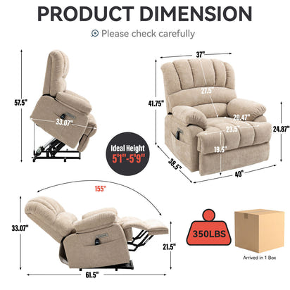 Power Lift Recliner with 8-Point Vibration Massage and Heating, USB & Type-C Ports, Chenille Beige