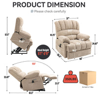 Power Lift Recliner with 8-Point Vibration Massage and Heating, USB & Type-C Ports, Chenille Beige