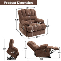 Power Lift Recliner with Heating and Massage, USB and Type-C Ports, Chenille Brown