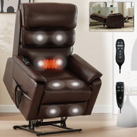Large Power Lift Recliner Chair with Massage and Heat for Elderly,Faux Leather Overstuffed Wide Recliners with USB and Type C Ports, 2 Steel Cup Holders,Brown