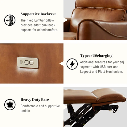 Hjalti Swivel and Rocker Power Recliner Chair with USB Port Breathable PU Leather