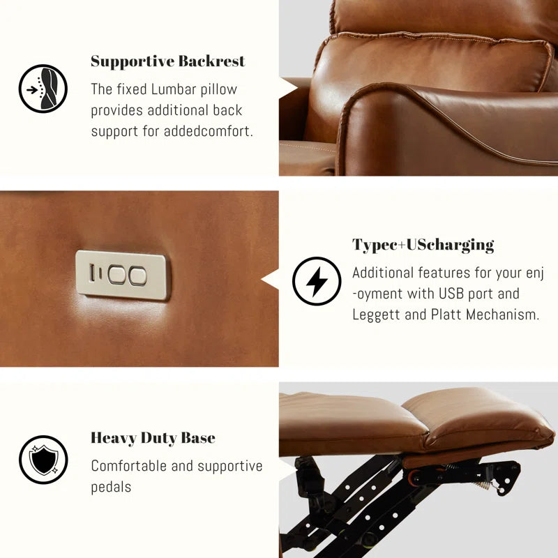 Hjalti Swivel and Rocker Power Recliner Chair with USB Port Breathable PU Leather