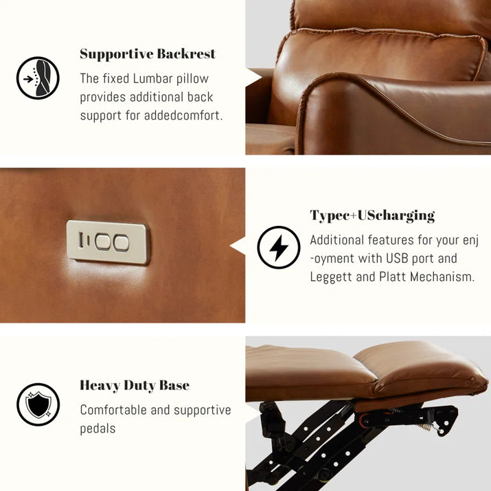 Hjalti Swivel and Rocker Power Recliner Chair with USB Port Breathable PU Leather