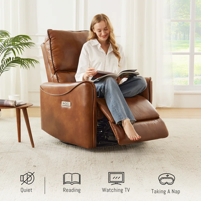 Hjalti Swivel and Rocker Power Recliner Chair with USB Port Breathable PU Leather