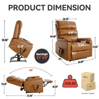 Large Power Lift Recliner Chair with Massage and Heat for Elderly,Faux Leather Overstuffed Wide Recliners with USB and Type C Ports, 2 Steel Cup Holders,Yellow Brown