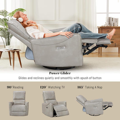 Modern Faux Leather Recliner (Swivel + Rocker + USB Charging)