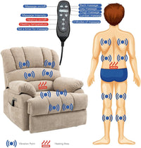 Power Lift Recliner with 8-Point Vibration Massage and Heating, USB & Type-C Ports, Chenille Beige