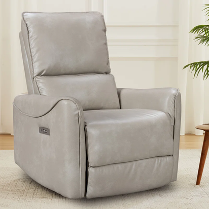 Hjalti Swivel and Rocker Power Recliner Chair with USB Port Breathable PU Leather