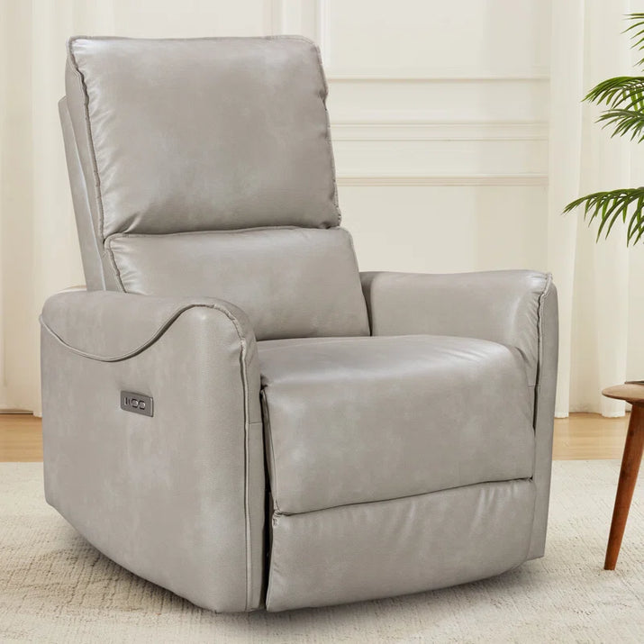 Hjalti Swivel and Rocker Power Recliner Chair with USB Port Breathable PU Leather