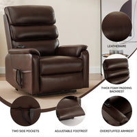 Large Power Lift Recliner Chair with Massage and Heat for Elderly,Faux Leather Overstuffed Wide Recliners with USB and Type C Ports, 2 Steel Cup Holders,Brown