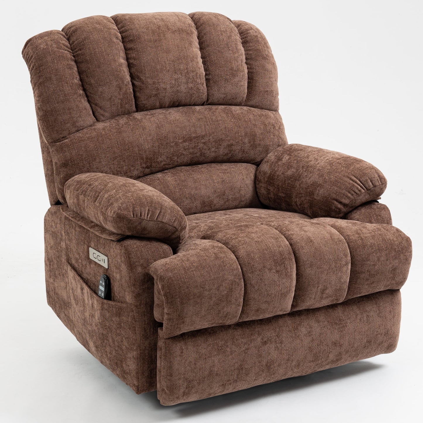 Power Lift Recliner with Heating and Massage, USB and Type-C Ports, Chenille Brown