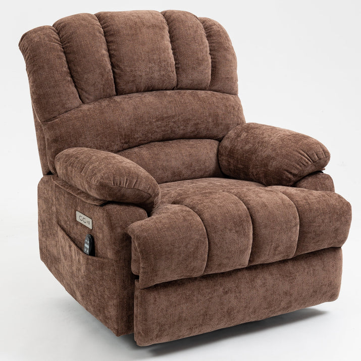 Power Lift Recliner with Heating and Massage, USB and Type-C Ports, Chenille Brown