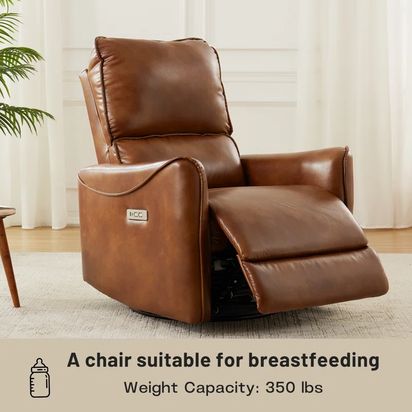 Hjalti Swivel and Rocker Power Recliner Chair with USB Port Breathable PU Leather