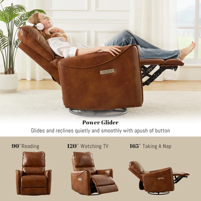 Hjalti Swivel and Rocker Power Recliner Chair with USB Port Breathable PU Leather