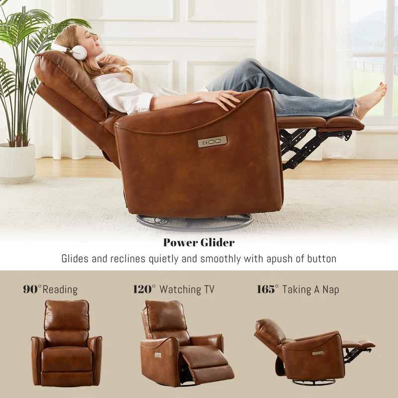 Hjalti Swivel and Rocker Power Recliner Chair with USB Port Breathable PU Leather