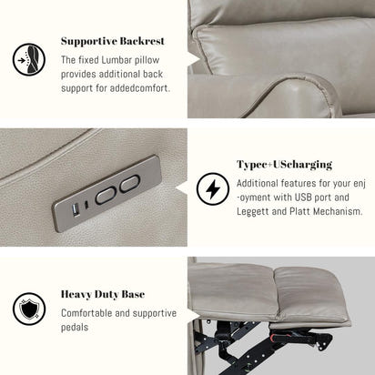 Modern Faux Leather Recliner (Swivel + Rocker + USB Charging)