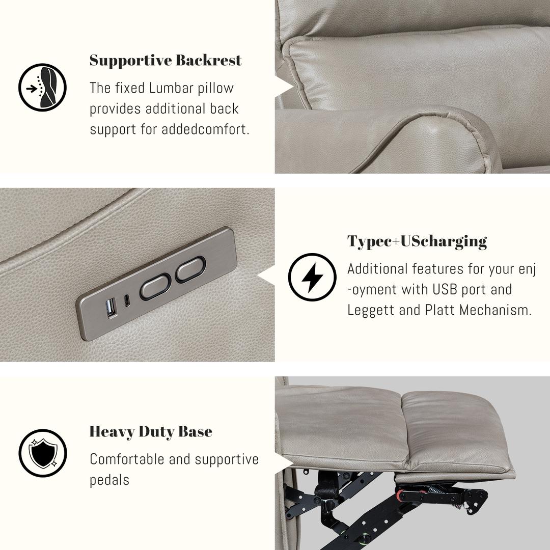 Modern Faux Leather Recliner (Swivel + Rocker + USB Charging)