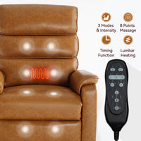 Large Power Lift Recliner Chair with Massage and Heat for Elderly,Faux Leather Overstuffed Wide Recliners with USB and Type C Ports, 2 Steel Cup Holders,Yellow Brown