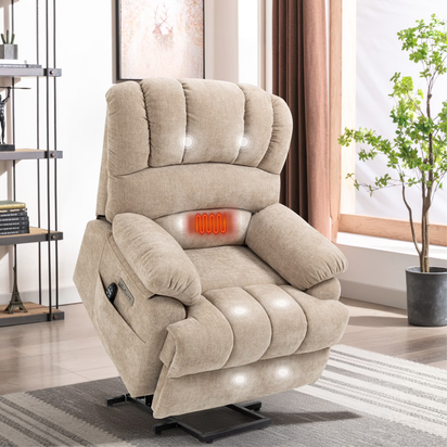 Power Lift Recliner with Massage and Heating, USB & Type-C Ports, Chenille Beige