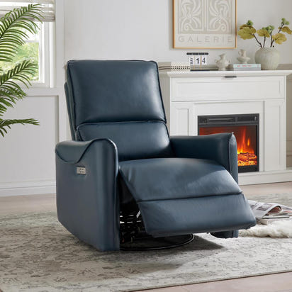 Modern Faux Leather Recliner (Swivel + Rocker + USB Charging)