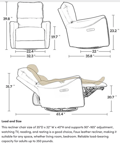Modern Faux Leather Recliner (Swivel + Rocker + USB Charging)