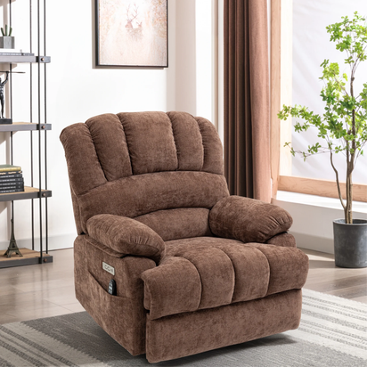 Power Lift Recliner with Heating and Massage, USB and Type-C Ports, Chenille Brown