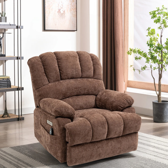 Power Lift Recliner with Heating and Massage, USB and Type-C Ports, Chenille Brown