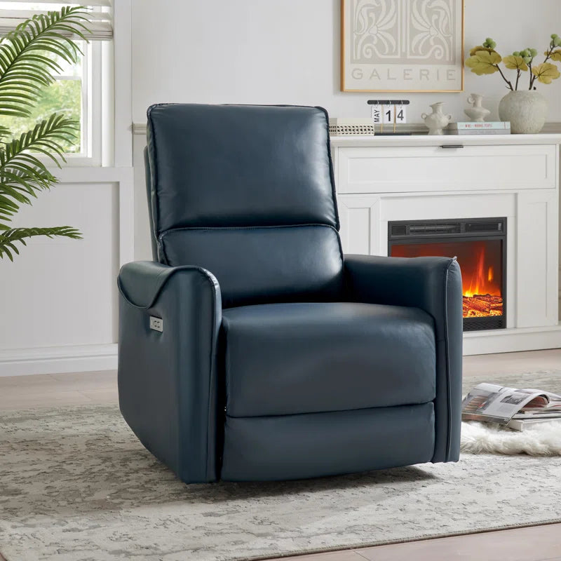 Hjalti Swivel and Rocker Power Recliner Chair with USB Port Breathable PU Leather