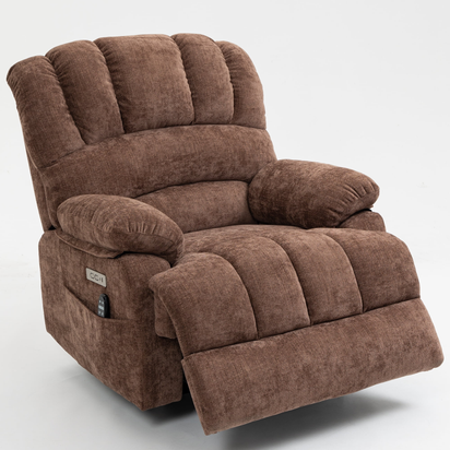 Power Lift Recliner with Heating and Massage, USB and Type-C Ports, Chenille Brown