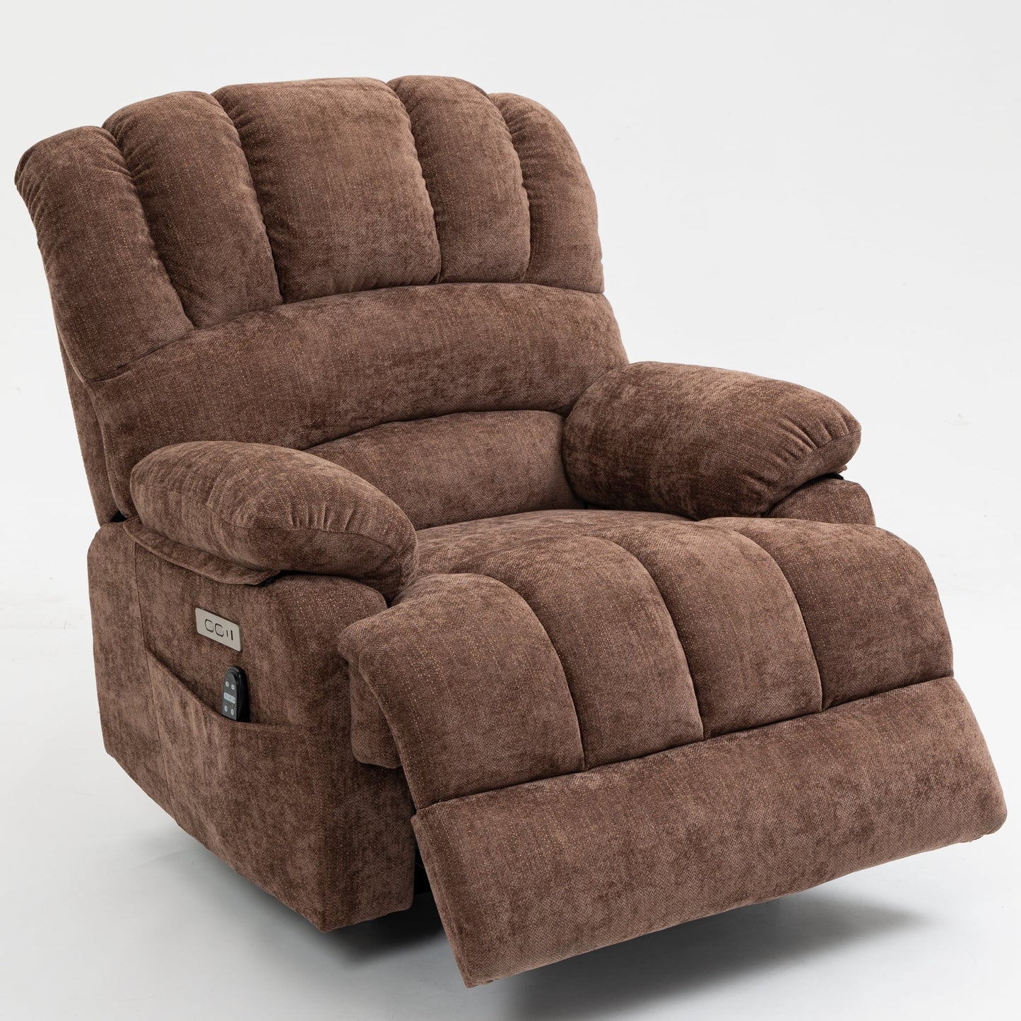 Power Lift Recliner with Heating and Massage, USB and Type-C Ports, Chenille Brown